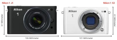 Größenvergleich: Nikon 1 J1 vs. Nikon 1 S2 Größenvergleich: Nikon 1 J1 vs. Nikon 1 S2