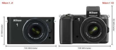 Größenvergleich: Nikon 1 J1 vs. Nikon 1 V2 Größenvergleich: Nikon 1 J1 vs. Nikon 1 V2