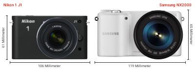 Größenvergleich: Nikon 1 J1 vs. Samsung NX2000 Größenvergleich: Nikon 1 J1 vs. Samsung NX2000