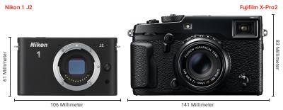 Größenvergleich: Nikon 1 J2 vs. Fujifilm X-Pro2