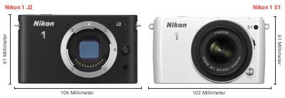 Größenvergleich: Nikon 1 J2 vs. Nikon 1 S1 Größenvergleich: Nikon 1 J2 vs. Nikon 1 S1