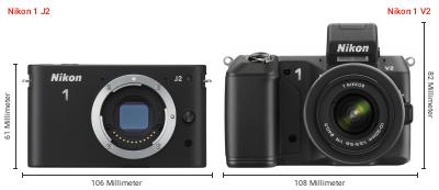 Größenvergleich: Nikon 1 J2 vs. Nikon 1 V2 Größenvergleich: Nikon 1 J2 vs. Nikon 1 V2