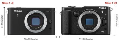 Größenvergleich: Nikon 1 J2 vs. Nikon 1 V3 Größenvergleich: Nikon 1 J2 vs. Nikon 1 V3