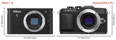 Größenvergleich: Nikon 1 J2 vs. OM System PEN E-PL7