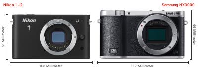 Größenvergleich: Nikon 1 J2 vs. Samsung NX3000 Größenvergleich: Nikon 1 J2 vs. Samsung NX3000