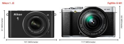Größenvergleich: Nikon 1 J3 vs. Fujifilm X-M1 Größenvergleich: Nikon 1 J3 vs. Fujifilm X-M1