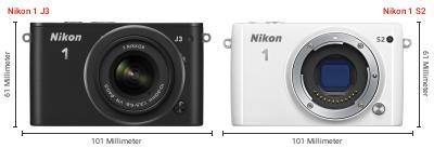 Größenvergleich: Nikon 1 J3 vs. Nikon 1 S2 Größenvergleich: Nikon 1 J3 vs. Nikon 1 S2