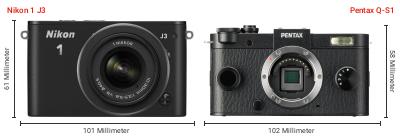 Größenvergleich: Nikon 1 J3 vs. Pentax Q-S1