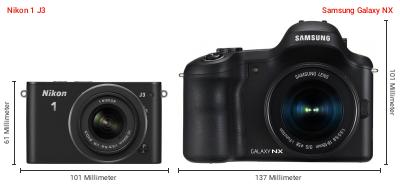 Größenvergleich: Nikon 1 J3 vs. Samsung Galaxy NX Größenvergleich: Nikon 1 J3 vs. Samsung Galaxy NX