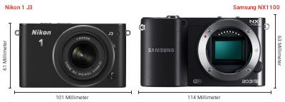 Größenvergleich: Nikon 1 J3 vs. Samsung NX1100 Größenvergleich: Nikon 1 J3 vs. Samsung NX1100