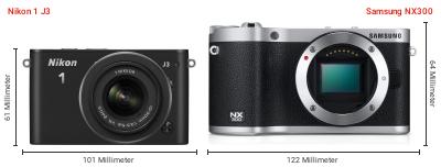 Größenvergleich: Nikon 1 J3 vs. Samsung NX300 Größenvergleich: Nikon 1 J3 vs. Samsung NX300