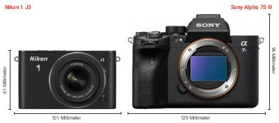 Größenvergleich: Nikon 1 J3 vs. Sony Alpha 7S III Größenvergleich: Nikon 1 J3 vs. Sony Alpha 7S III