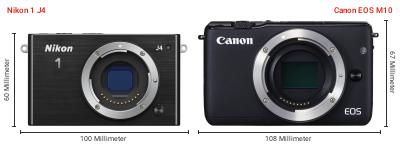 Größenvergleich: Nikon 1 J4 vs. Canon EOS M10 Größenvergleich: Nikon 1 J4 vs. Canon EOS M10