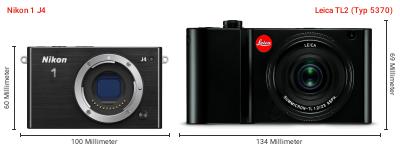 Größenvergleich: Nikon 1 J4 vs. Leica TL2 (Typ 5370)