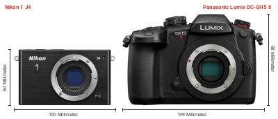 Größenvergleich: Nikon 1 J4 vs. Panasonic Lumix DC-GH5 II