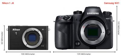 Größenvergleich: Nikon 1 J4 vs. Samsung NX1 Größenvergleich: Nikon 1 J4 vs. Samsung NX1