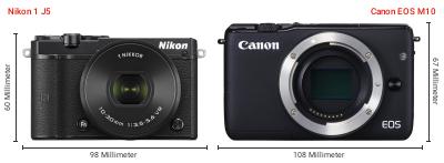Größenvergleich: Nikon 1 J5 vs. Canon EOS M10 Größenvergleich: Nikon 1 J5 vs. Canon EOS M10