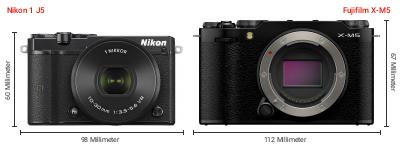 Größenvergleich: Nikon 1 J5 vs. Fujifilm X-M5 Größenvergleich: Nikon 1 J5 vs. Fujifilm X-M5