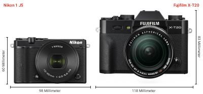 Größenvergleich: Nikon 1 J5 vs. Fujifilm X-T20 Größenvergleich: Nikon 1 J5 vs. Fujifilm X-T20
