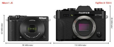 Größenvergleich: Nikon 1 J5 vs. Fujifilm X-T30 II Größenvergleich: Nikon 1 J5 vs. Fujifilm X-T30 II
