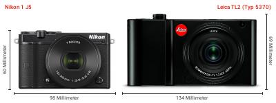 Größenvergleich: Nikon 1 J5 vs. Leica TL2 (Typ 5370) Größenvergleich: Nikon 1 J5 vs. Leica TL2 (Typ 5370)