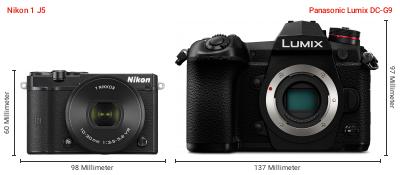Größenvergleich: Nikon 1 J5 vs. Panasonic Lumix DC-G9