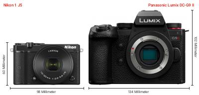 Größenvergleich: Nikon 1 J5 vs. Panasonic Lumix DC-G9 II Größenvergleich: Nikon 1 J5 vs. Panasonic Lumix DC-G9 II