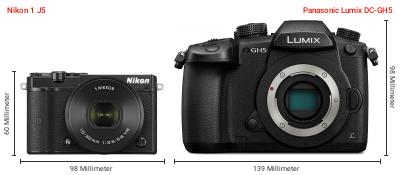 Größenvergleich: Nikon 1 J5 vs. Panasonic Lumix DC-GH5 Größenvergleich: Nikon 1 J5 vs. Panasonic Lumix DC-GH5