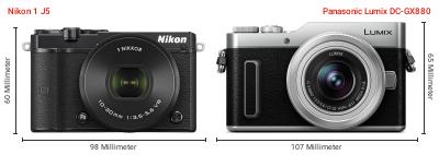 Größenvergleich: Nikon 1 J5 vs. Panasonic Lumix DC-GX880 Größenvergleich: Nikon 1 J5 vs. Panasonic Lumix DC-GX880