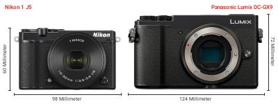 Größenvergleich: Nikon 1 J5 vs. Panasonic Lumix DC-GX9