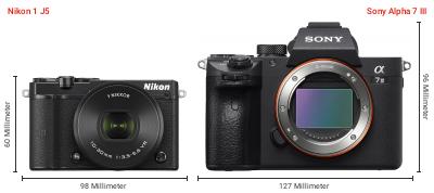 Größenvergleich: Nikon 1 J5 vs. Sony Alpha 7 III Größenvergleich: Nikon 1 J5 vs. Sony Alpha 7 III