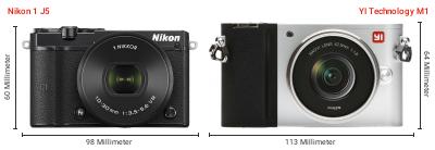 Größenvergleich: Nikon 1 J5 vs. YI Technology M1