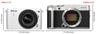 Größenvergleich: Nikon 1 S1 vs. Fujifilm X-A7 Größenvergleich: Nikon 1 S1 vs. Fujifilm X-A7