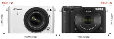 Größenvergleich: Nikon 1 S1 vs. Nikon 1 J5 Größenvergleich: Nikon 1 S1 vs. Nikon 1 J5