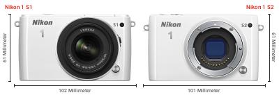 Größenvergleich: Nikon 1 S1 vs. Nikon 1 S2 Größenvergleich: Nikon 1 S1 vs. Nikon 1 S2