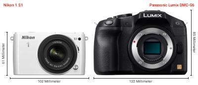 Größenvergleich: Nikon 1 S1 vs. Panasonic Lumix DMC-G6 Größenvergleich: Nikon 1 S1 vs. Panasonic Lumix DMC-G6