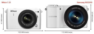 Größenvergleich: Nikon 1 S1 vs. Samsung NX2000 Größenvergleich: Nikon 1 S1 vs. Samsung NX2000