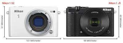 Größenvergleich: Nikon 1 S2 vs. Nikon 1 J5 Größenvergleich: Nikon 1 S2 vs. Nikon 1 J5