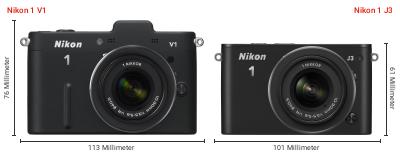 Größenvergleich: Nikon 1 V1 vs. Nikon 1 J3 Größenvergleich: Nikon 1 V1 vs. Nikon 1 J3
