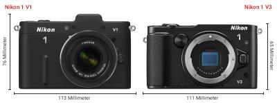 Größenvergleich: Nikon 1 V1 vs. Nikon 1 V3 Größenvergleich: Nikon 1 V1 vs. Nikon 1 V3