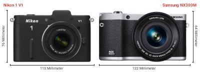 Größenvergleich: Nikon 1 V1 vs. Samsung NX300M Größenvergleich: Nikon 1 V1 vs. Samsung NX300M