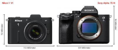 Größenvergleich: Nikon 1 V1 vs. Sony Alpha 7S III