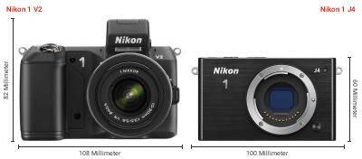 Größenvergleich: Nikon 1 V2 vs. Nikon 1 J4