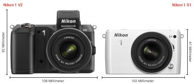 Größenvergleich: Nikon 1 V2 vs. Nikon 1 S1 Größenvergleich: Nikon 1 V2 vs. Nikon 1 S1