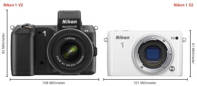 Größenvergleich: Nikon 1 V2 vs. Nikon 1 S2 Größenvergleich: Nikon 1 V2 vs. Nikon 1 S2