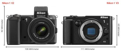 Größenvergleich: Nikon 1 V2 vs. Nikon 1 V3 Größenvergleich: Nikon 1 V2 vs. Nikon 1 V3