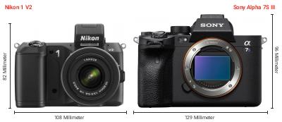 Größenvergleich: Nikon 1 V2 vs. Sony Alpha 7S III