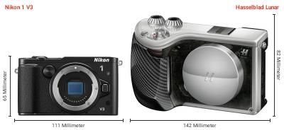 Größenvergleich: Nikon 1 V3 vs. Hasselblad Lunar Größenvergleich: Nikon 1 V3 vs. Hasselblad Lunar