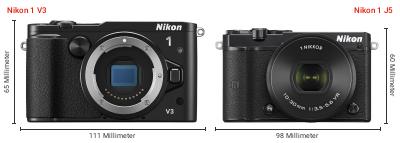 Größenvergleich: Nikon 1 V3 vs. Nikon 1 J5 Größenvergleich: Nikon 1 V3 vs. Nikon 1 J5