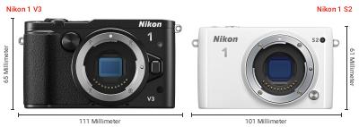 Größenvergleich: Nikon 1 V3 vs. Nikon 1 S2 Größenvergleich: Nikon 1 V3 vs. Nikon 1 S2